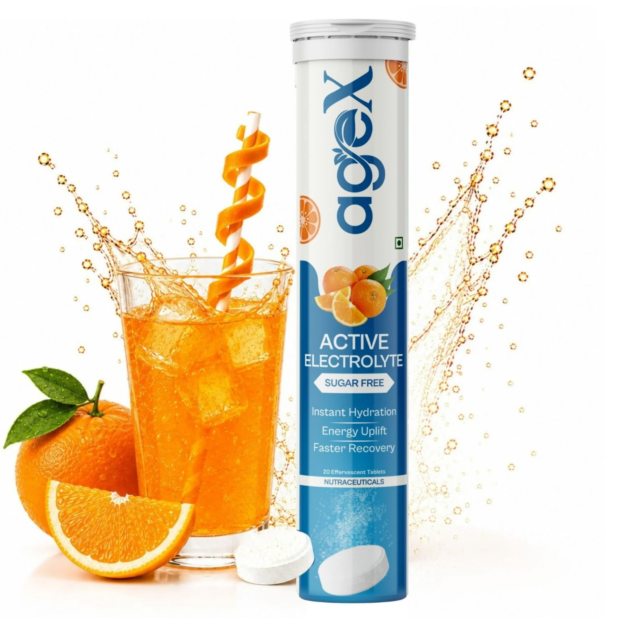 1 AgeX Electrolyte Tablets - Zero Sugar Rapid Hydration | Tangy Orange - Image 1